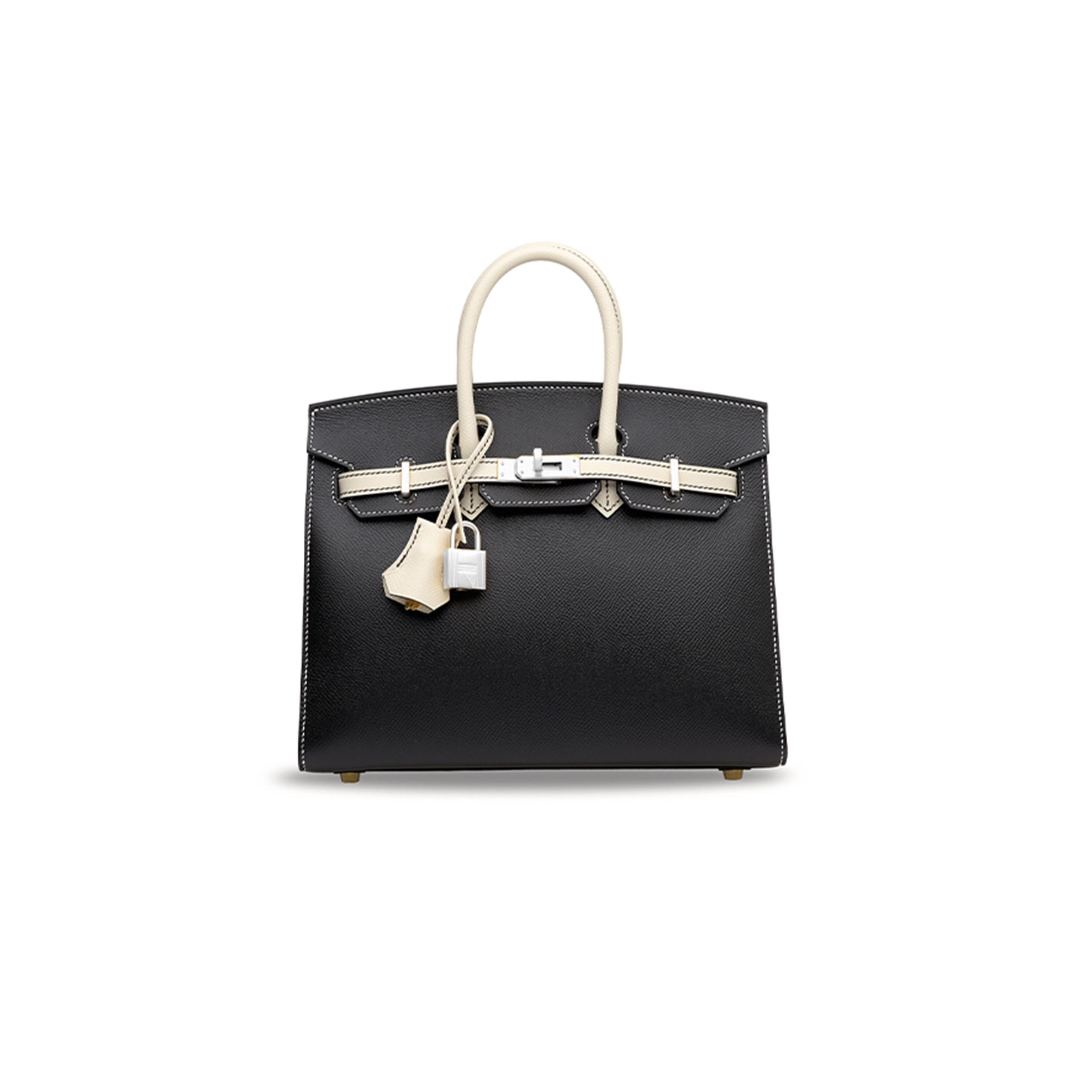 HERMÈS BLACK NATA EPSOM LEATHER SELLIER BIRKIN 25 WITH BRUSHED GOLD HARDWARE (25*20*13cm)